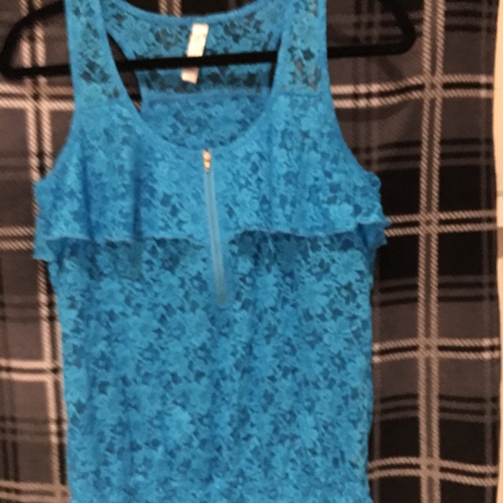 💎Turquoise Lace tank with ruffle & Zipper detail SzL GUC